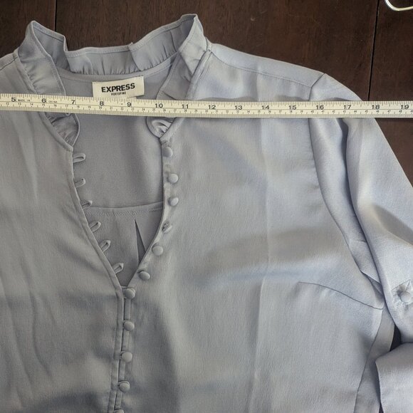 Express Slim Ruffle Covered Button Portofino Shirt in Slate Blue Size Small - Picture 8 of 8